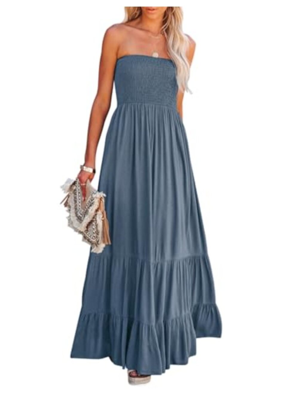 Women's Strapless Maxi Tube Dress Boho Beach Casual Flowy Cotton